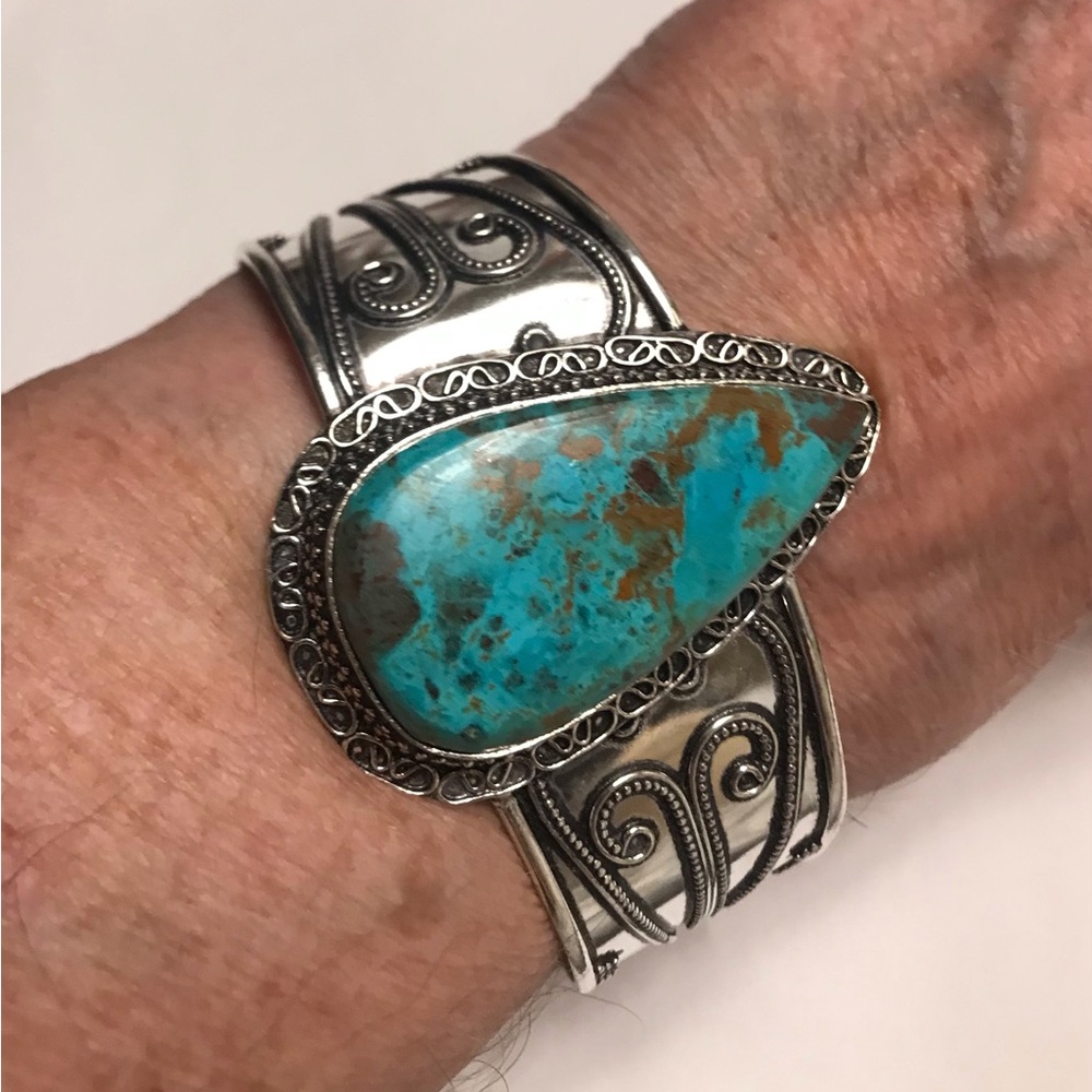 Azulite Stamped 925 Sterling Silver Cuff Bracelet